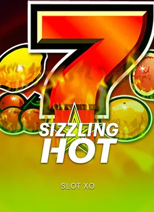 ภาพปกเกม Sizzling Hot แสดงผลไม้และเลข 7 ไฟลุก