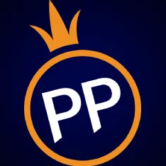 โลโก้ Pragmatic Play วงแหวนสีส้มบนพื้นกรมท่า